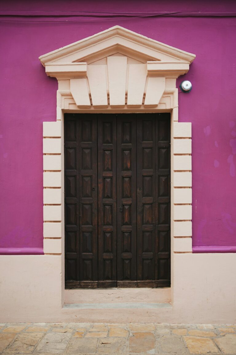 Colorful house door in San Cristobal de las Casas, Mexico